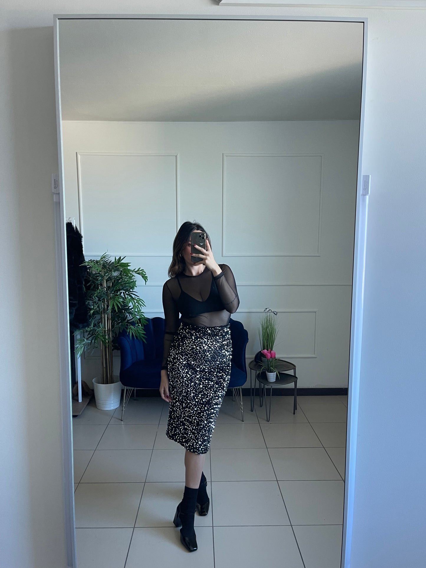 Longuette velvet+paillettes nera